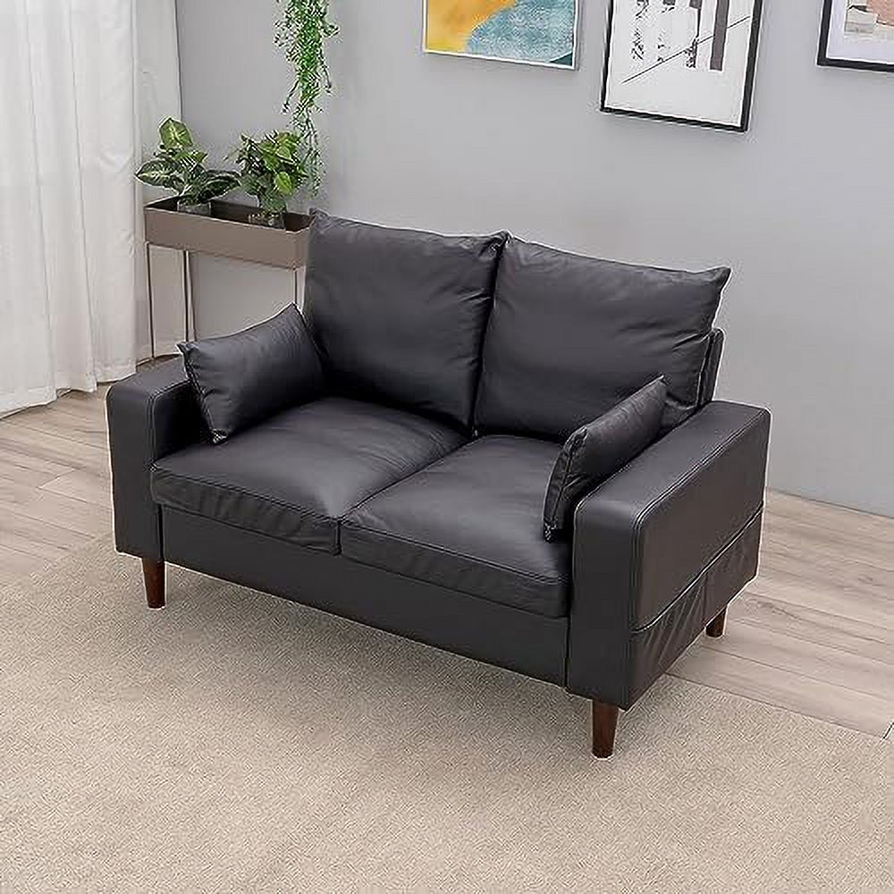 Black Faux Leather 2-Seat Sofa with Wood Leg Q835987