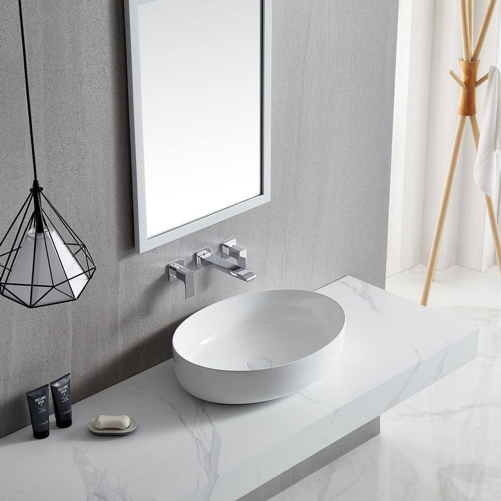 White Ceramic Oval Vessel Bathroom Sink Z3116
