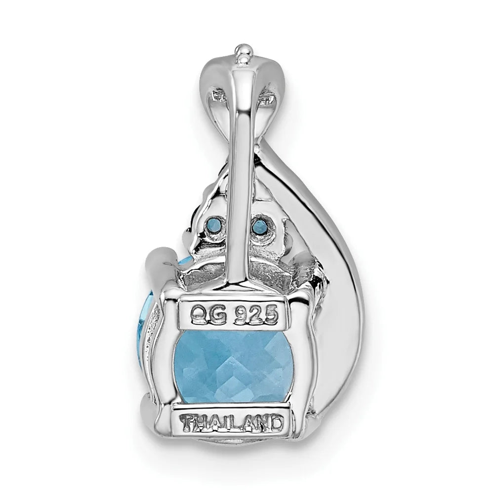 Sterling Silver Rhodium-Plated Diamond London Blue Topaz Charm Pendant with Sterling Silver Cable Chain Necklace 20'' V4716