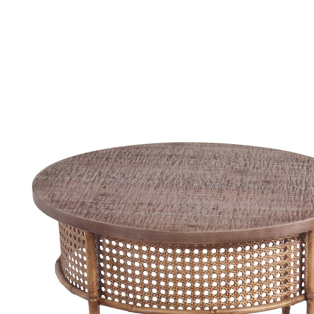 Farmhouse Round Top Accent Table Set of 2 Brown G7589