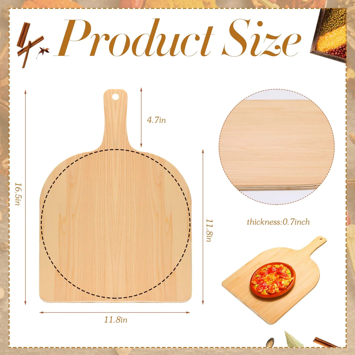 12in Natural Wood Bamboo Pizza Peel with Handle N206470
