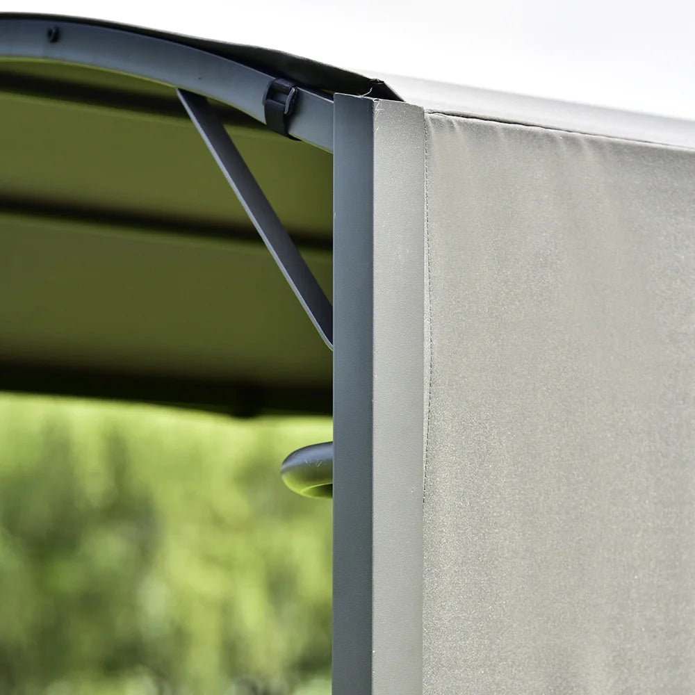 7FT Grill Gazebo BBQ Canopy with Sun Shade Panel Side Awning, 2 Exterior Serving Shelves Bar Counters, 10 Hooks I5961