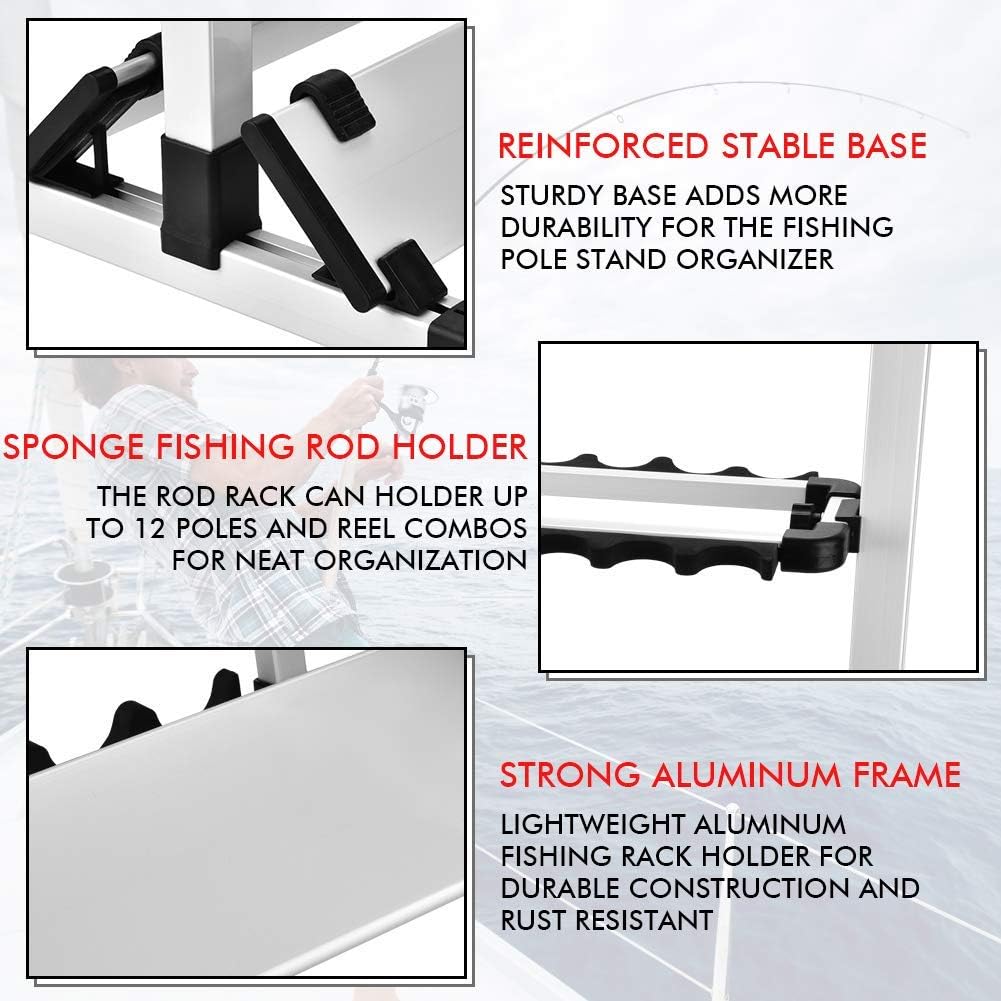 12 Fishing Pole Storage Rack Aluminum Alloy Vertical Stand P3670