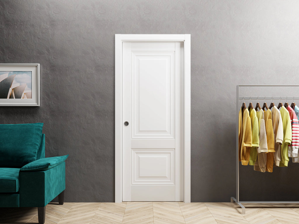 Solid French Double Doors 64 x 96 inches Light Grey Oak with Frosted Glass Wood Solid Panel Frame Trims Closet Bedroom Sturdy Doors G459
