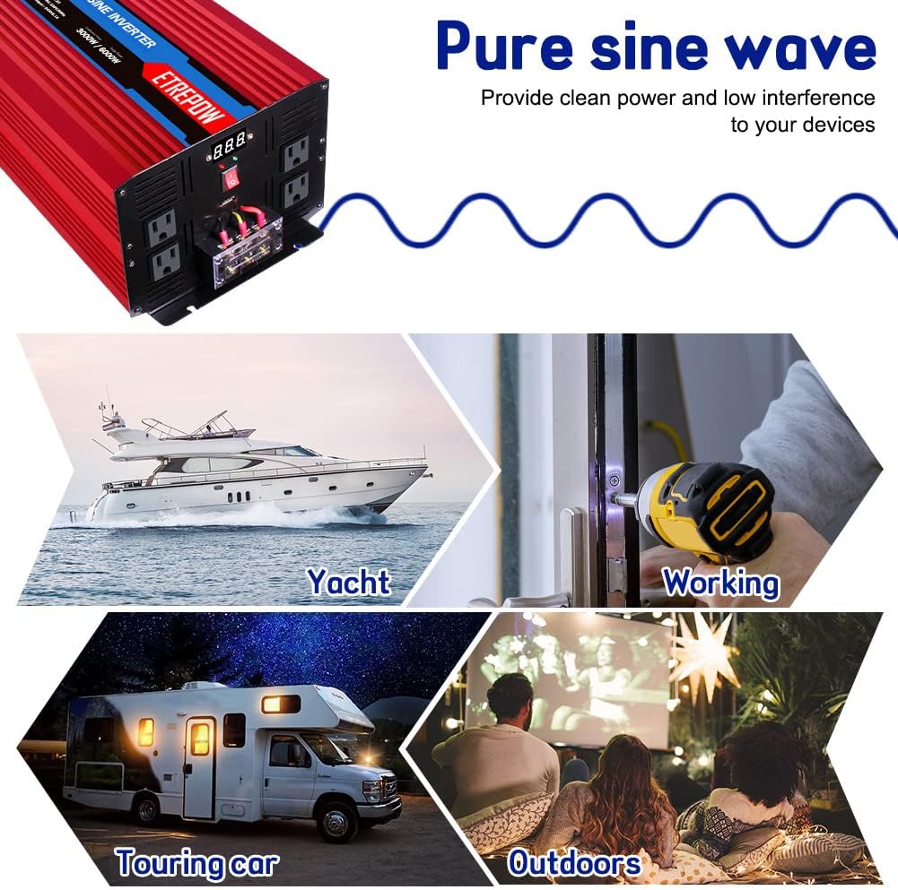 3000 Watt Pure Sine Wave Power Inverter 12V DC to 110V AC C421