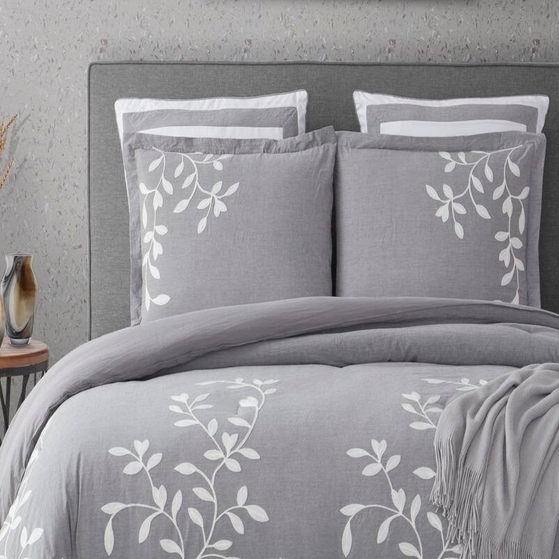 Grey Chambray Cotton Comforter Set K124