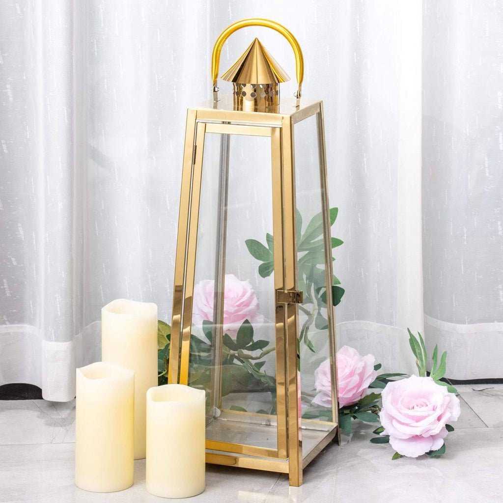 Gold Tall Metal Lantern Candle Holder T89172