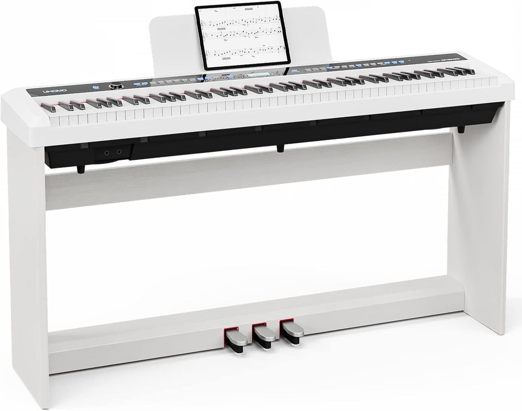 White 88 Key Full Size Weighted Digital Piano with Furniture Stand and Triple Pedal K838773