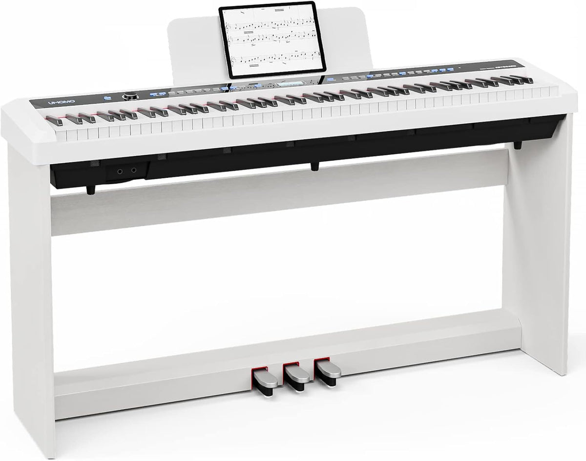 White 88 Key Full Size Weighted Digital Piano with Furniture Stand and Triple Pedal K838773