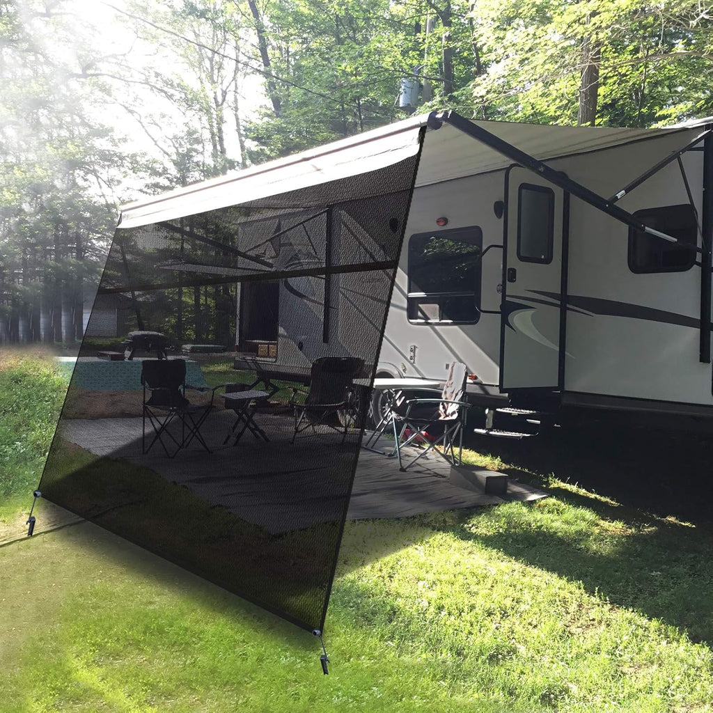 RV Awning Side Shade Black Mesh Screen Sunshade UV Sun Blocker Complete Kits Y586