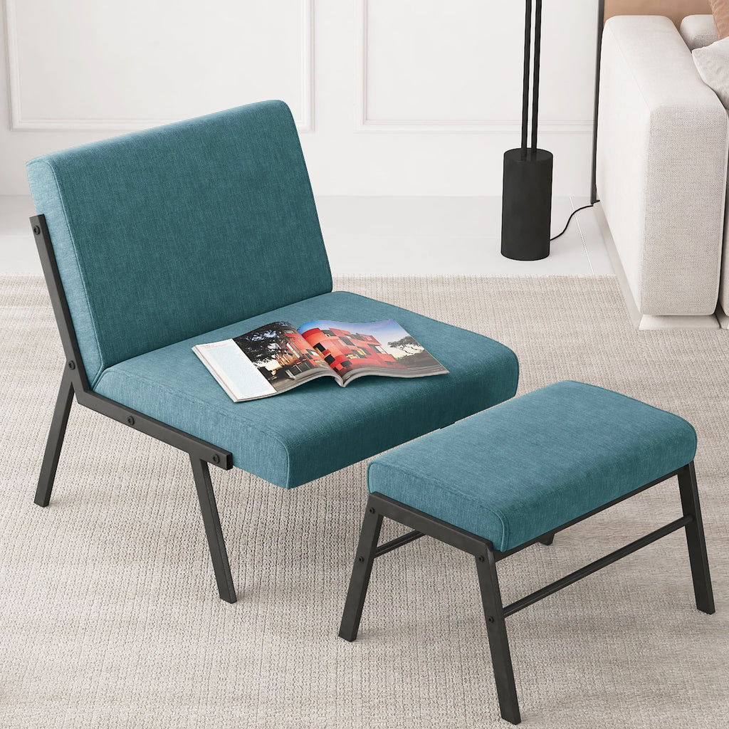 Green Linen Fabric Accent Chair with Ottoman Set W636