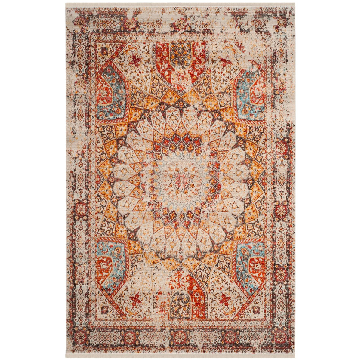 Cream Rust Rectangle Rug V657