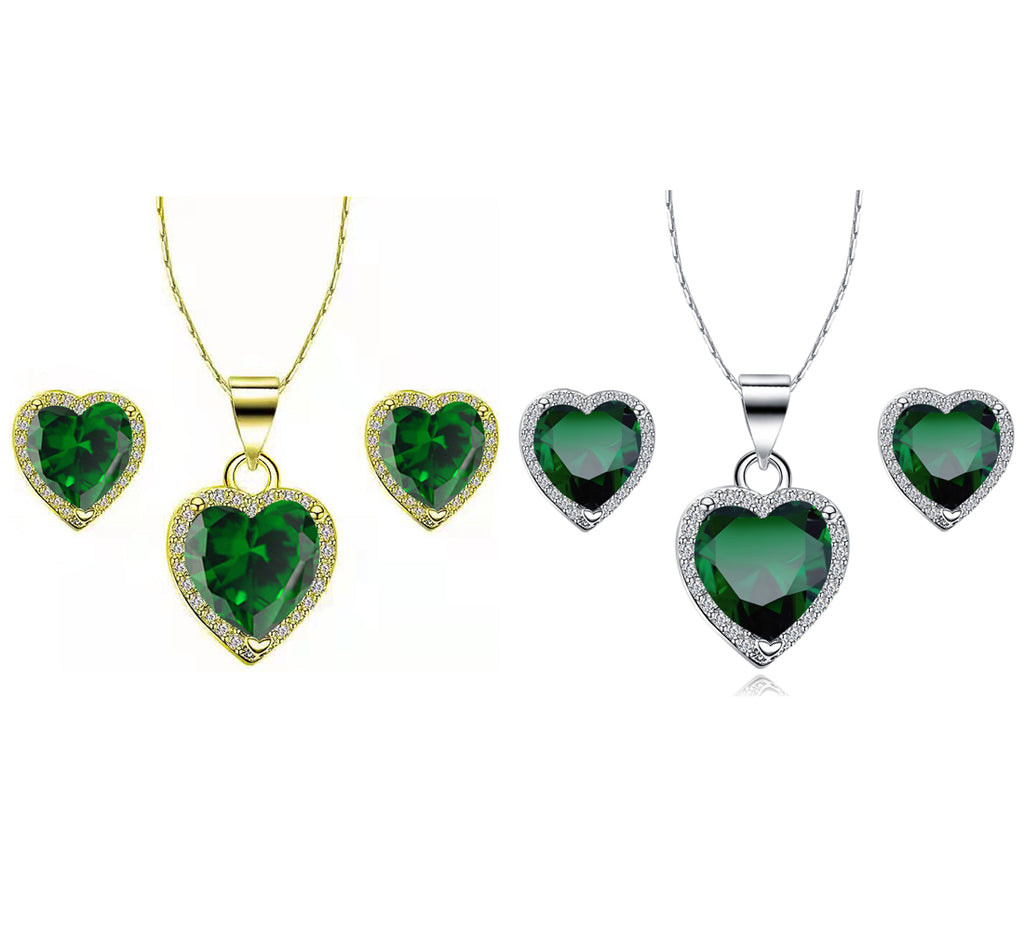 24k Yellow and White Gold 2Ct Emerald Necklace Set 18 inch Q73960