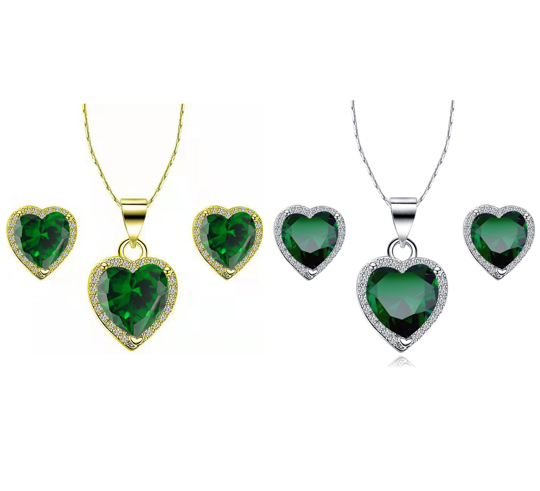 24k Yellow and White Gold 2Ct Emerald Necklace Set 18 inch Q73960