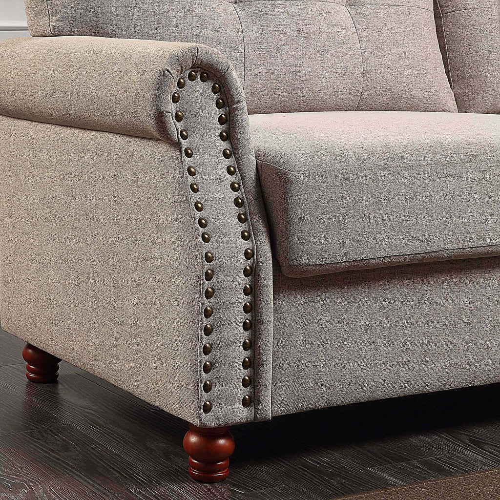 Beige Linen Storage Sofa with Tufted Cushions C239