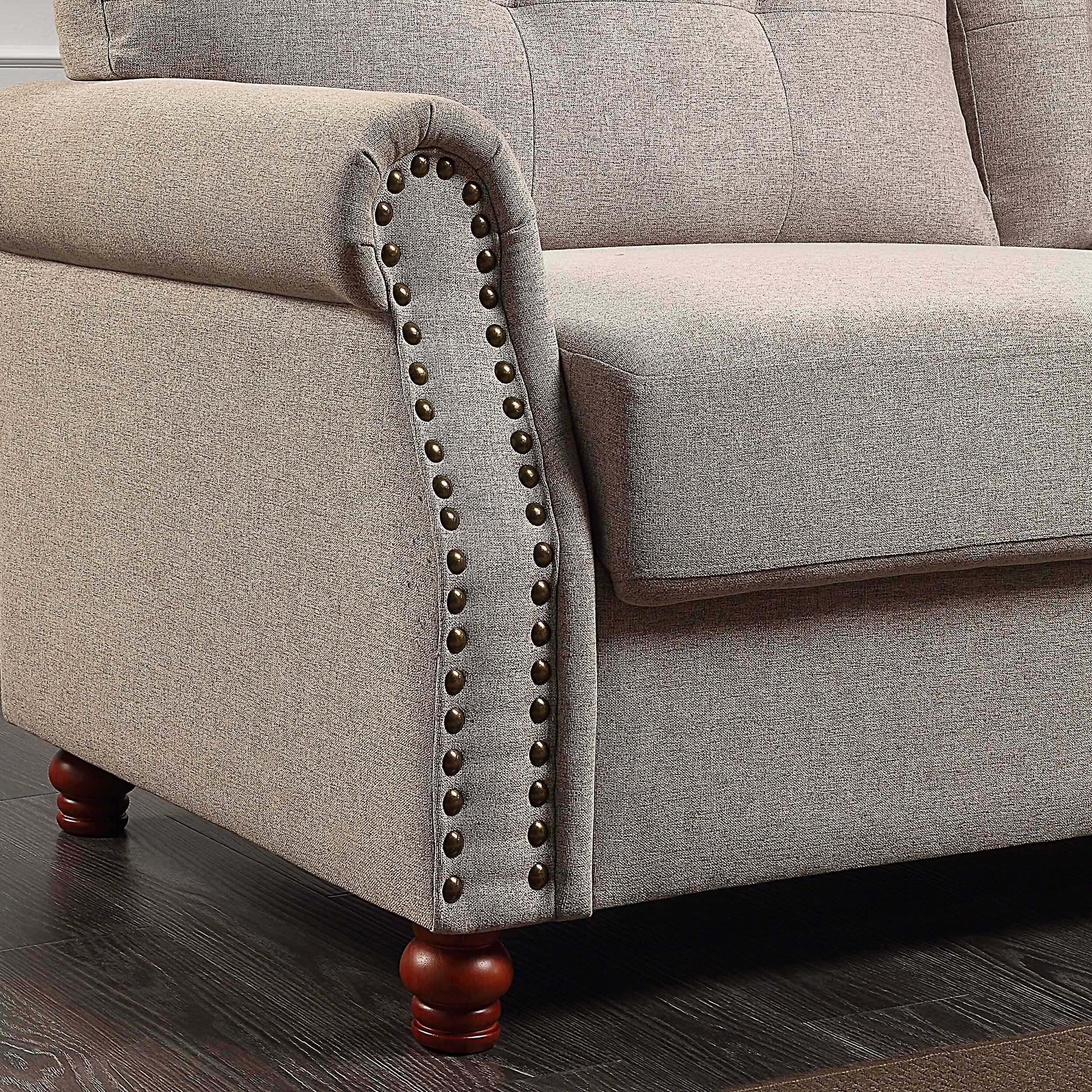 Beige Linen Storage Sofa with Tufted Cushions C239