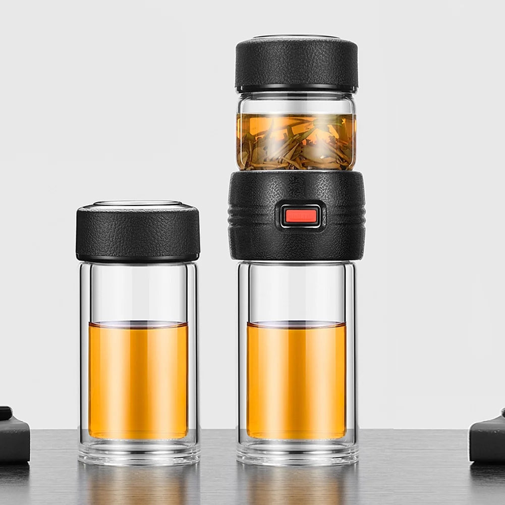 Black Double-Layer Glass Tea Cup with Filter K73188