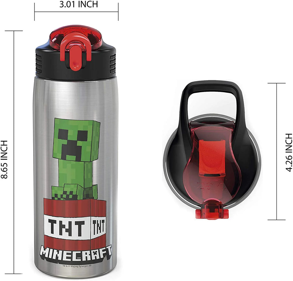 27oz Minecraft Stainless Steel Water Bottle with Flip-up Straw Spout and Locking Spout Cover L960740