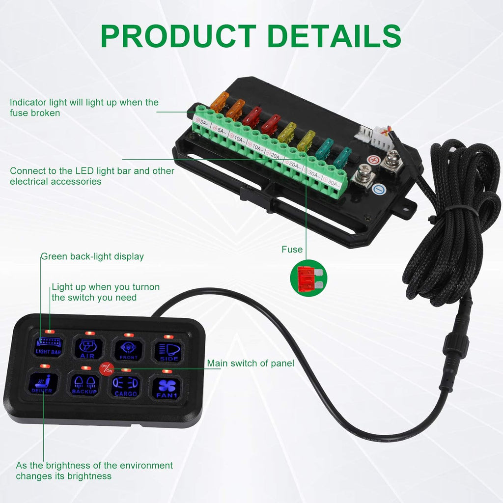 8 Gang Touch Switch Panel with Harness and Stickers Q7131