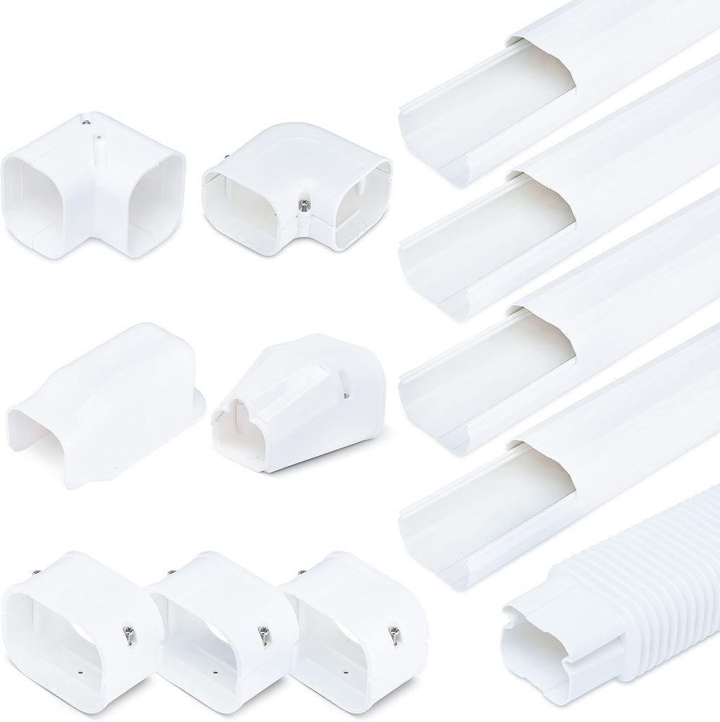 3" Decorative White PVC Mini Split Line Set Cover Kit, 15 FT, Pack of 2 F19691