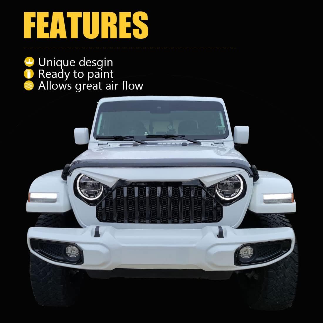 White Black Front Grill Cover with Mesh for Jeep Wrangler P28776
