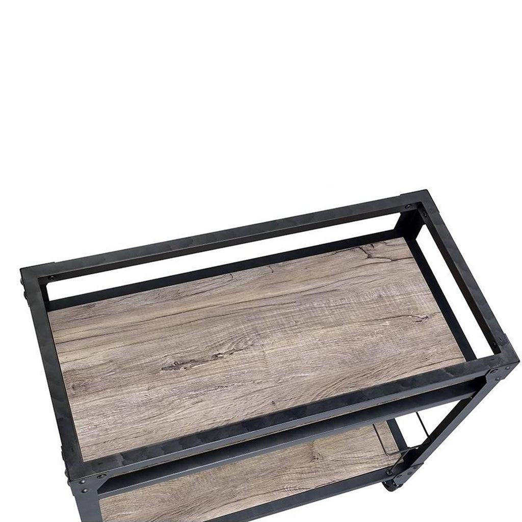 Rustic Oak Charcoal Stainless Steel Serving Cart S954433