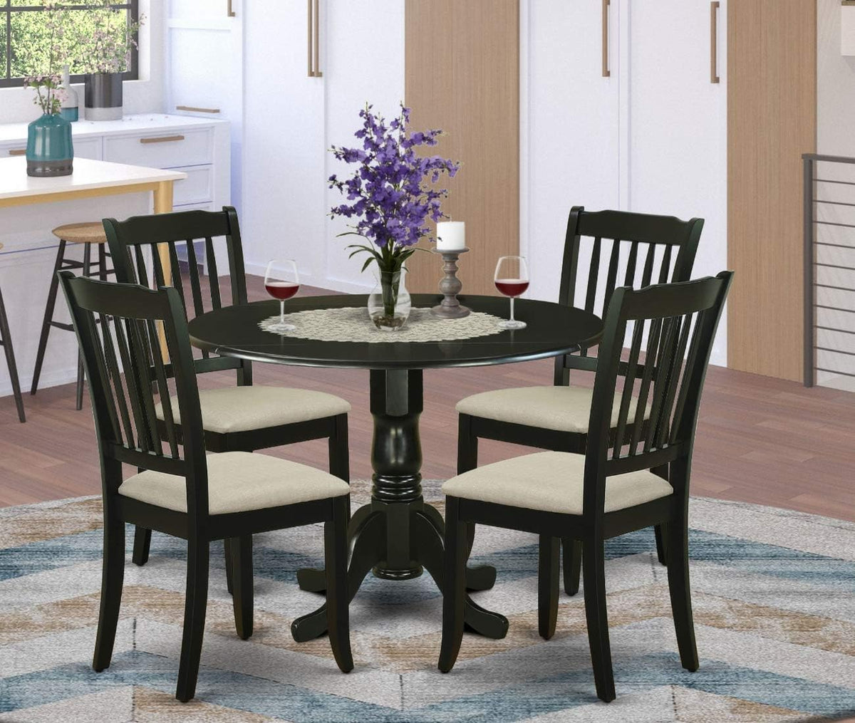 Black 5Pc Dining Set with Drop Leaf Table and Microfiber Chairs J8562