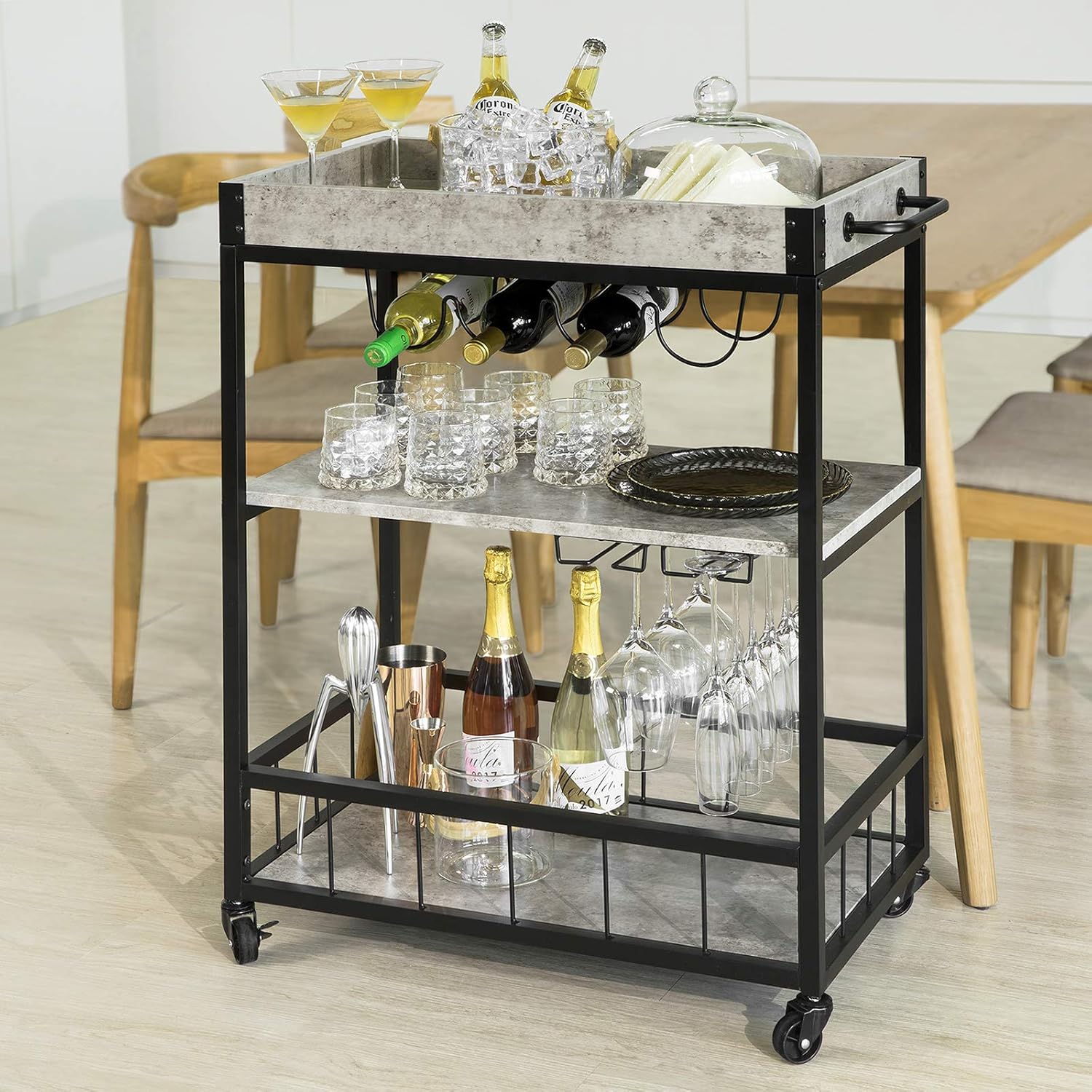 Rustic Mobile Wood Metal Serving Cart O531373