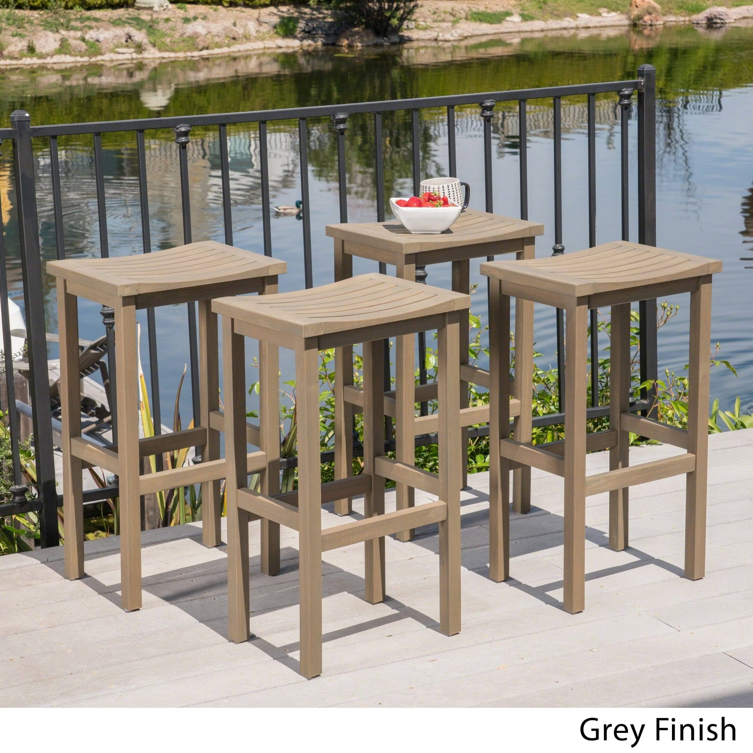Gray Acacia Wood Outdoor Bar Stool Set of 4 X3788