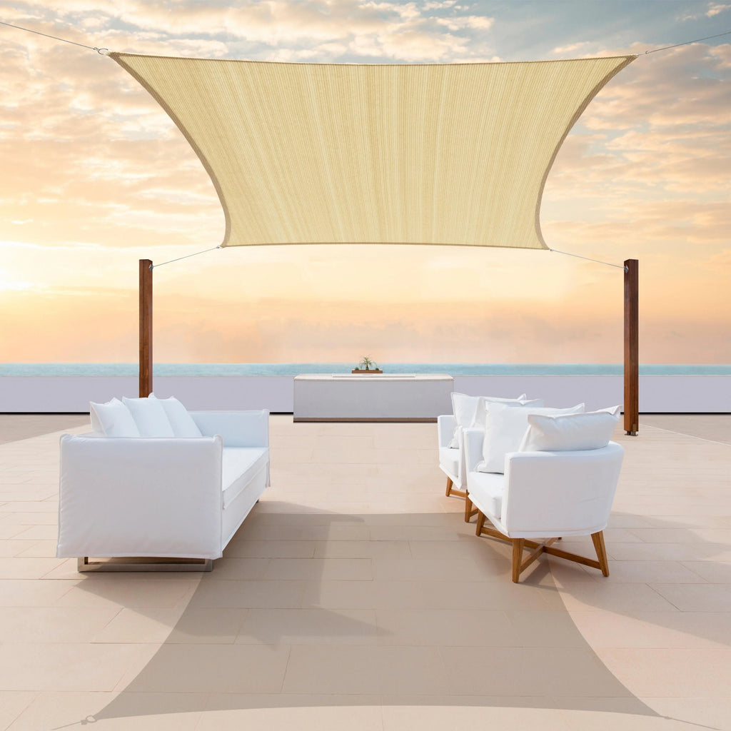 Beige 12' x 12' HDPE Mesh Sun Shade Sail Canopy G826790