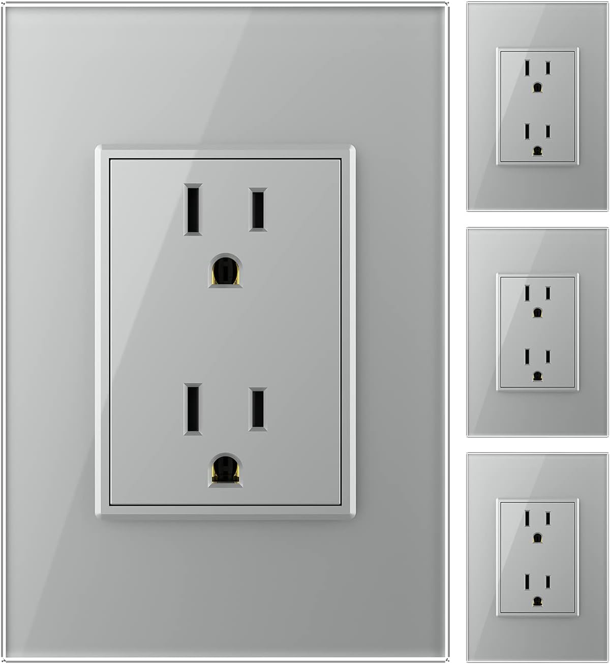 White US Standard Vertical Duplex Receptacle Electrical Outlets (4 Pack) with Tempered Glass Panel (15A) C77798