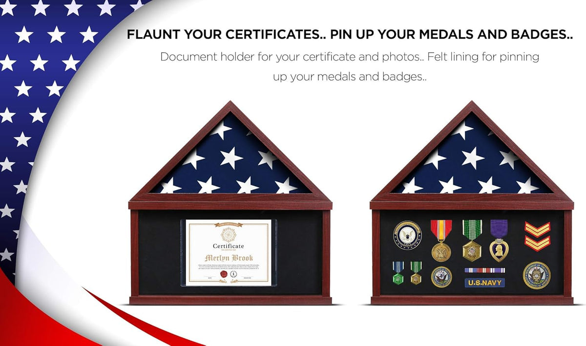 Mahogany Frame Flag Display Case for Burial Flag with Felt Lining E5300