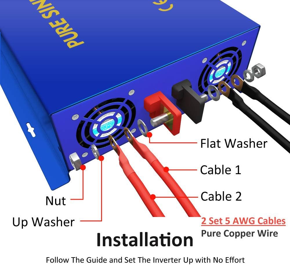 3000W Pure Sine Wave Power Inverter 24V DC to AC 120V with 15ft Cable Remote Switch Controller S93050