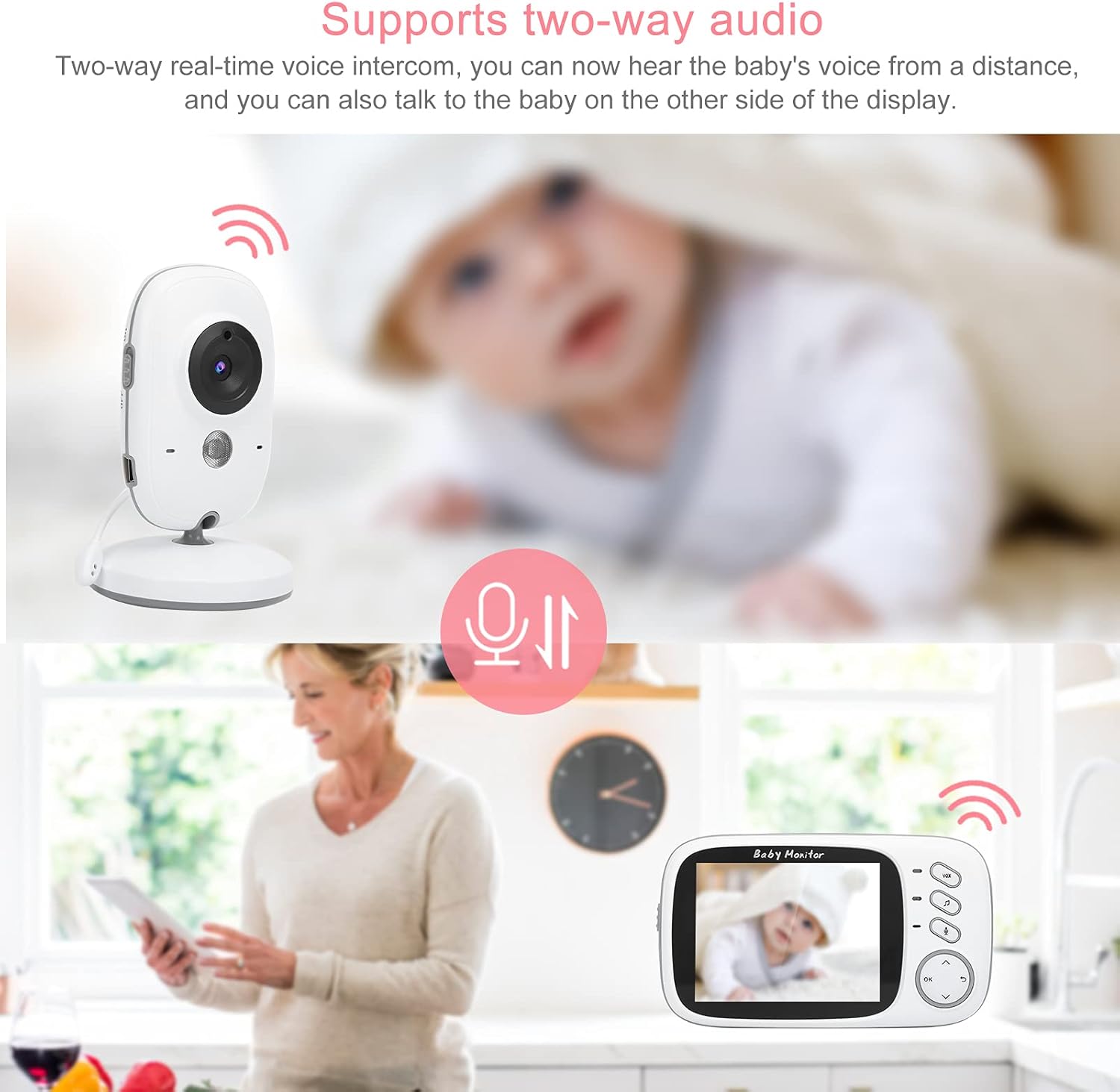 Video Baby Monitor 3.2In Display, 2.4 GHZ Wireless, 2-Way Audio, Night Vision C422
