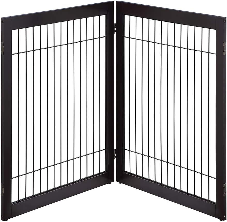 6 Panels Extra Wide Freestanding Walk Through Dog Gate with 4 Support Feet Pet Playpen P412285