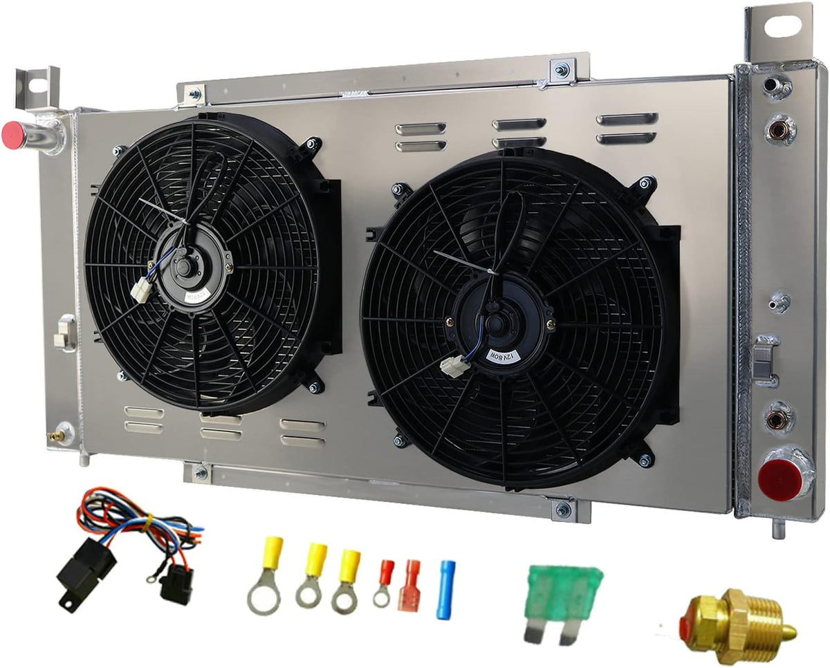 Aluminum Radiator 3 Row with Shroud and 2 x 14 Fan Relay Pack of 2 G325