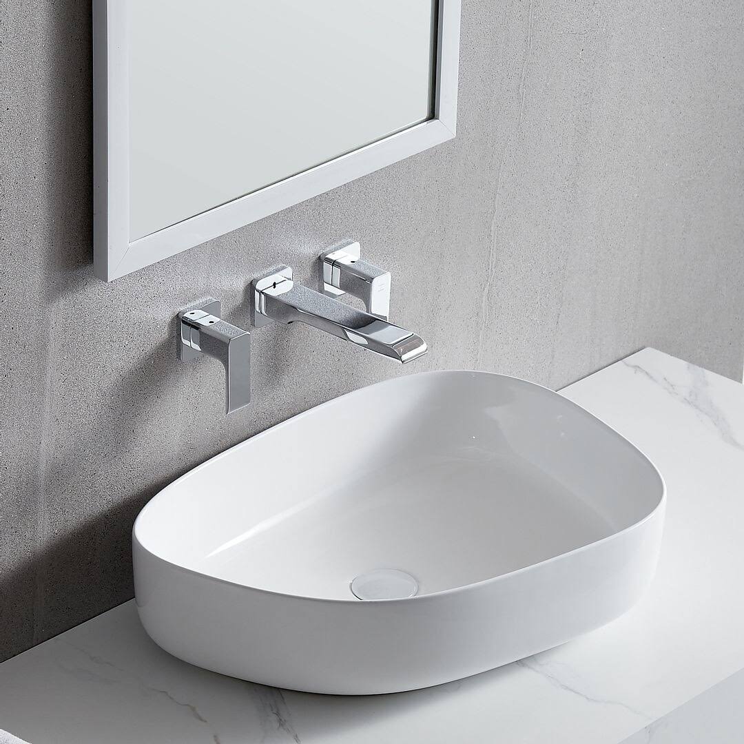 White Ceramic Oval Vessel Bathroom Sink Z3116