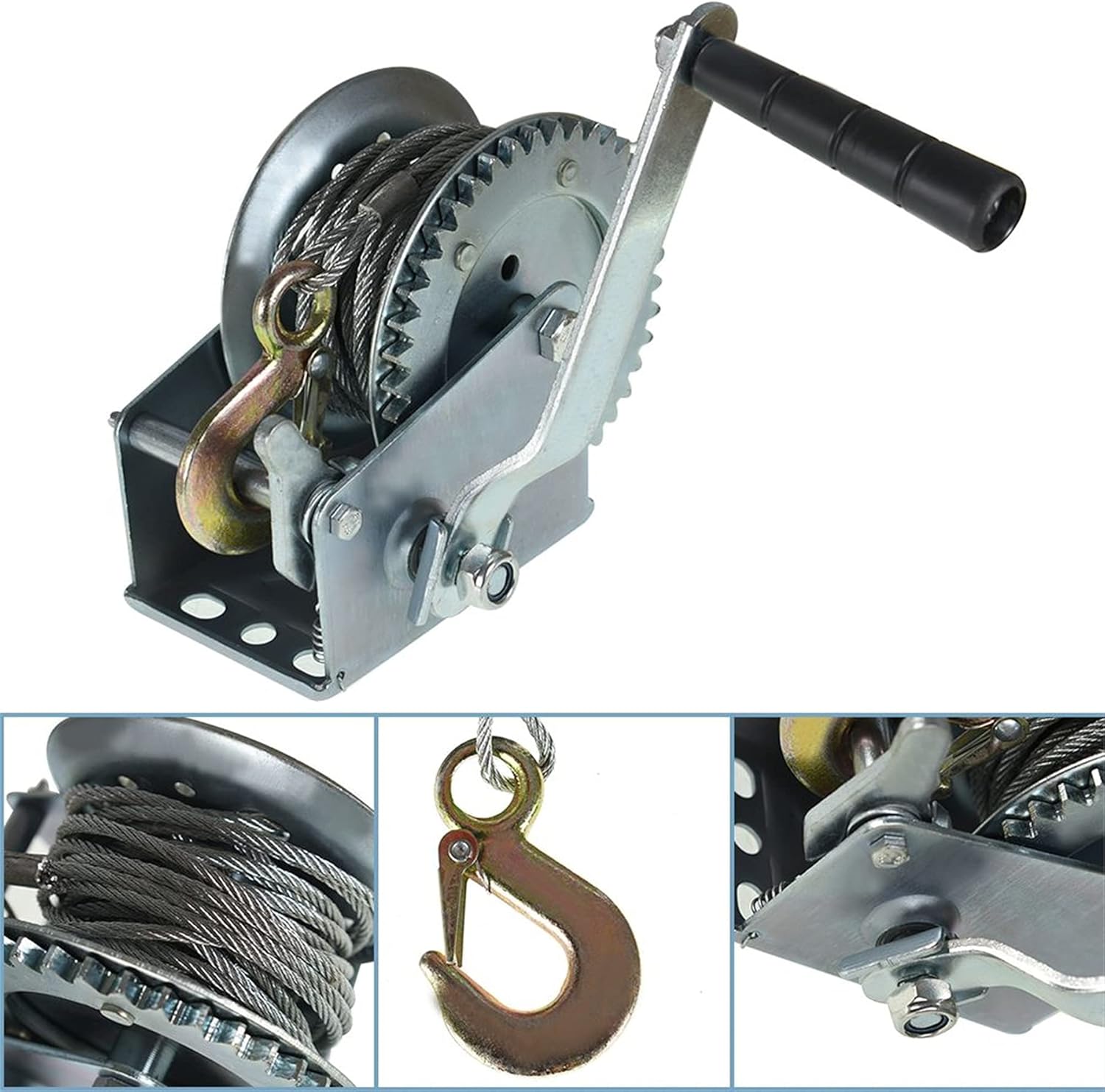 1200lbs Heavy Duty Hand Winch with 32ft Steel Cable Pack of 2 H433