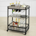 Rustic Mobile Wood Metal Serving Cart O531373