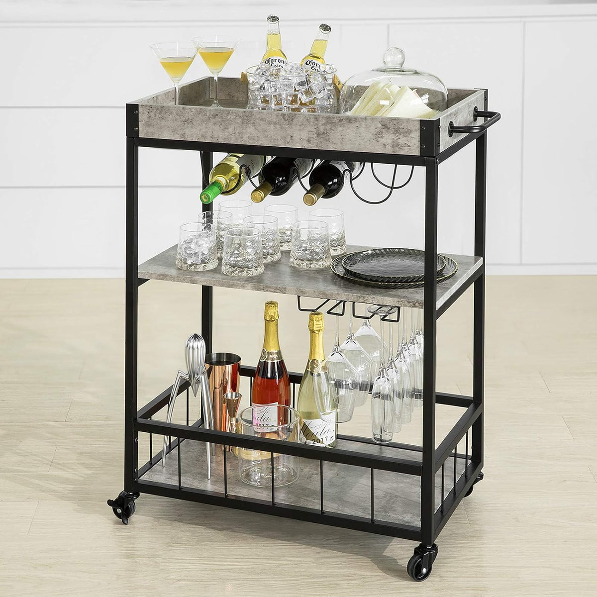 Rustic Mobile Wood Metal Serving Cart O531373
