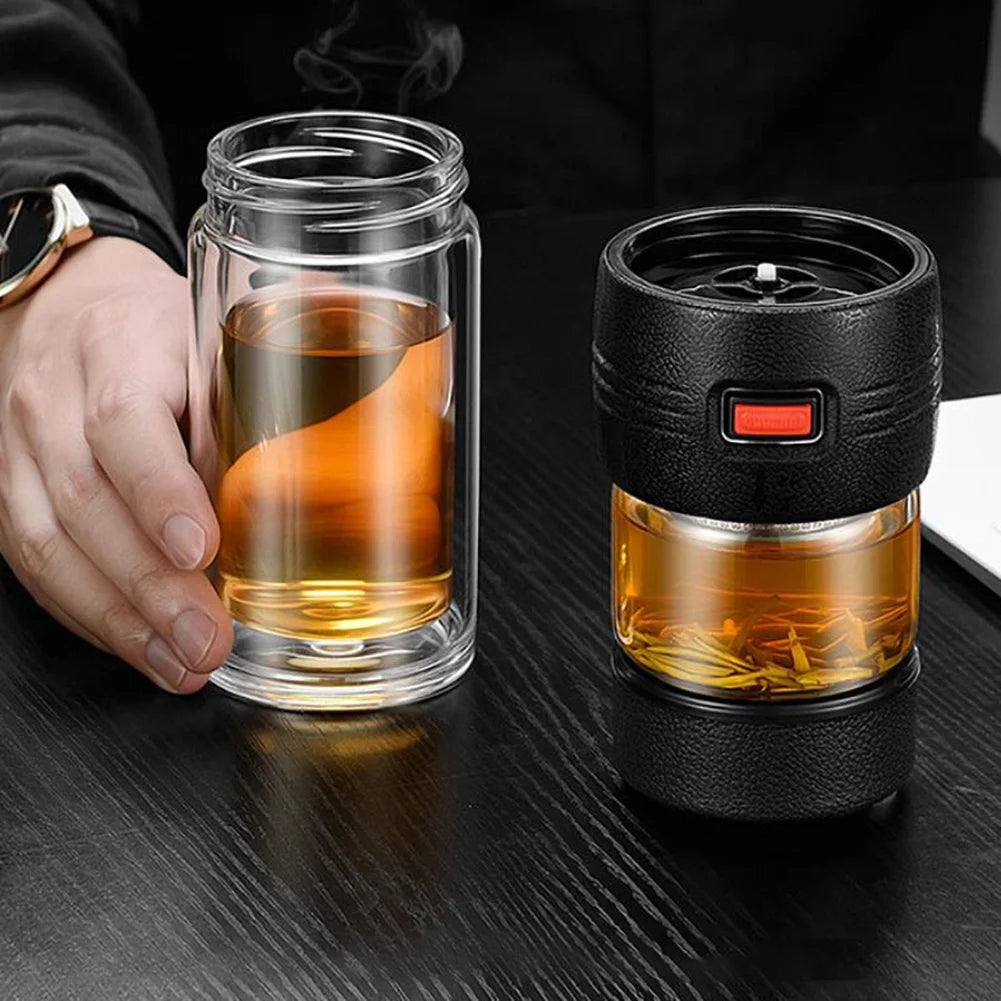 Black Double-Layer Glass Tea Cup with Filter K73188
