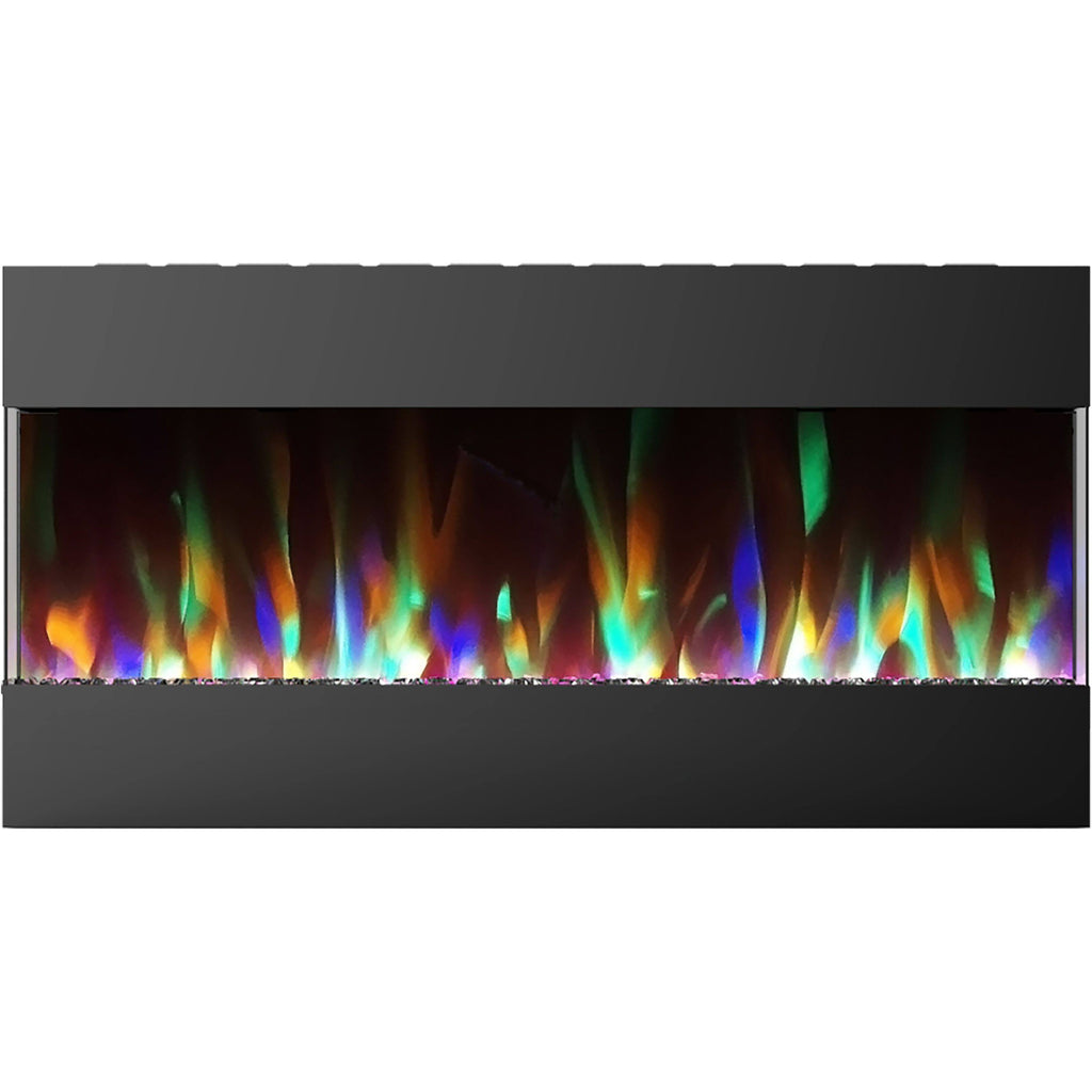 Recessed Wall Mounted Electric Fireplace with Crystal and LED Color Changing Display, Black S992