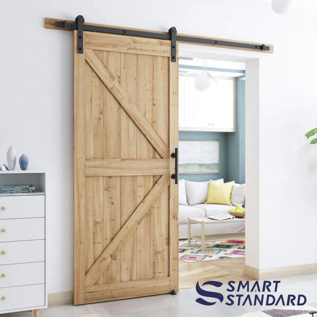 6.6 FT Heavy Duty Sliding Barn Door Hardware Kit, Black, Pack of 2 E480884