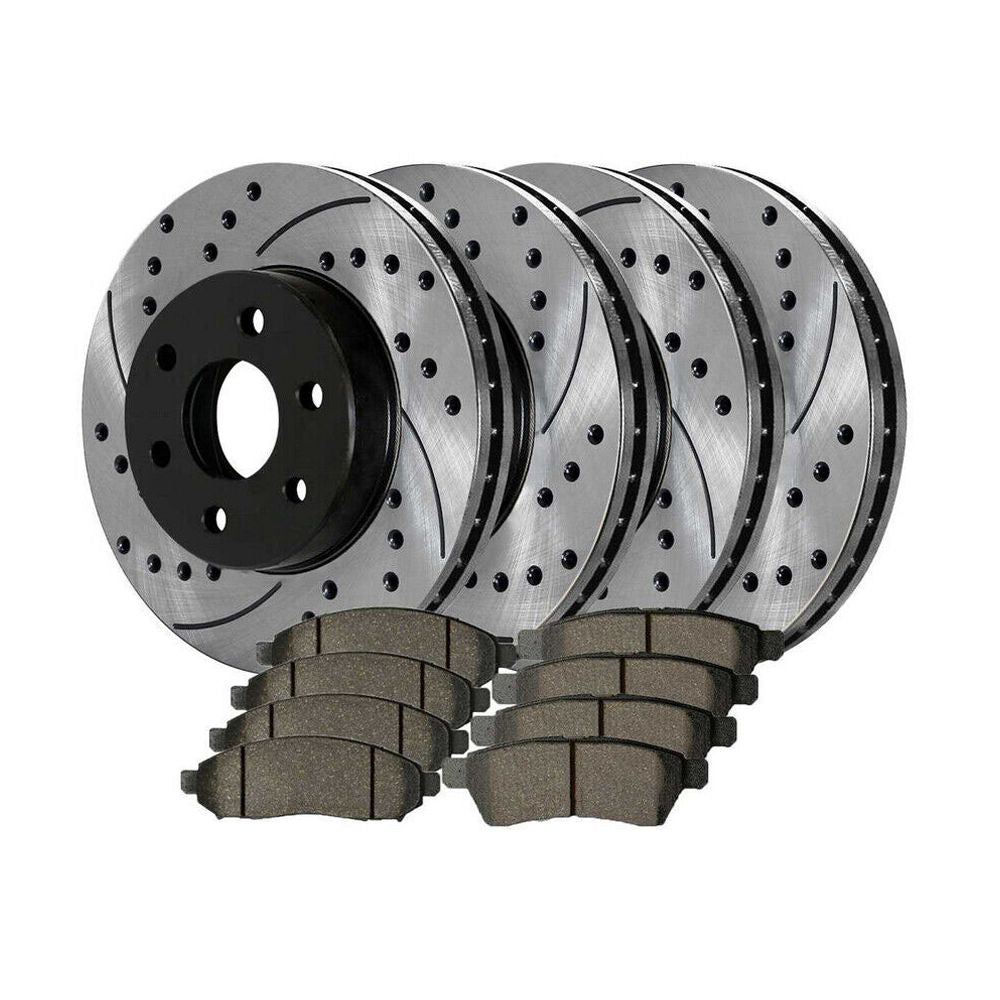 Front & Rear Drilled Slotted Brake Rotors Black & Pads F900