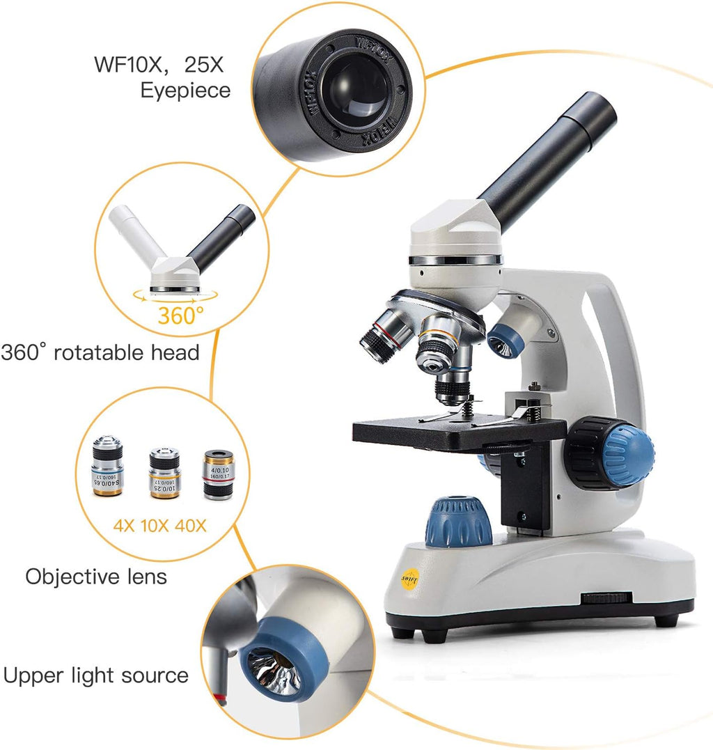 Compound Student Microscope, 40X-1000X, Monocular Head, Dual Illumination K853