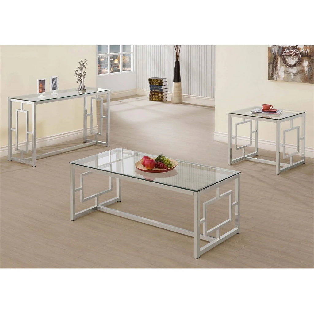 Nickel Rectangle Glass Top Sofa Table Y378