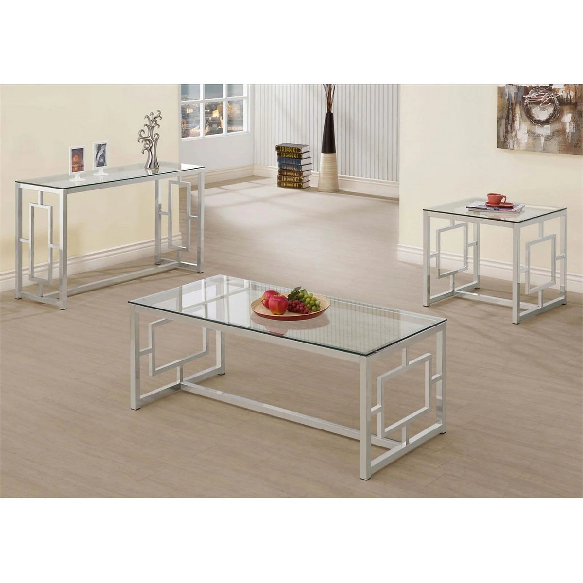Nickel Rectangle Glass Top Sofa Table Y378