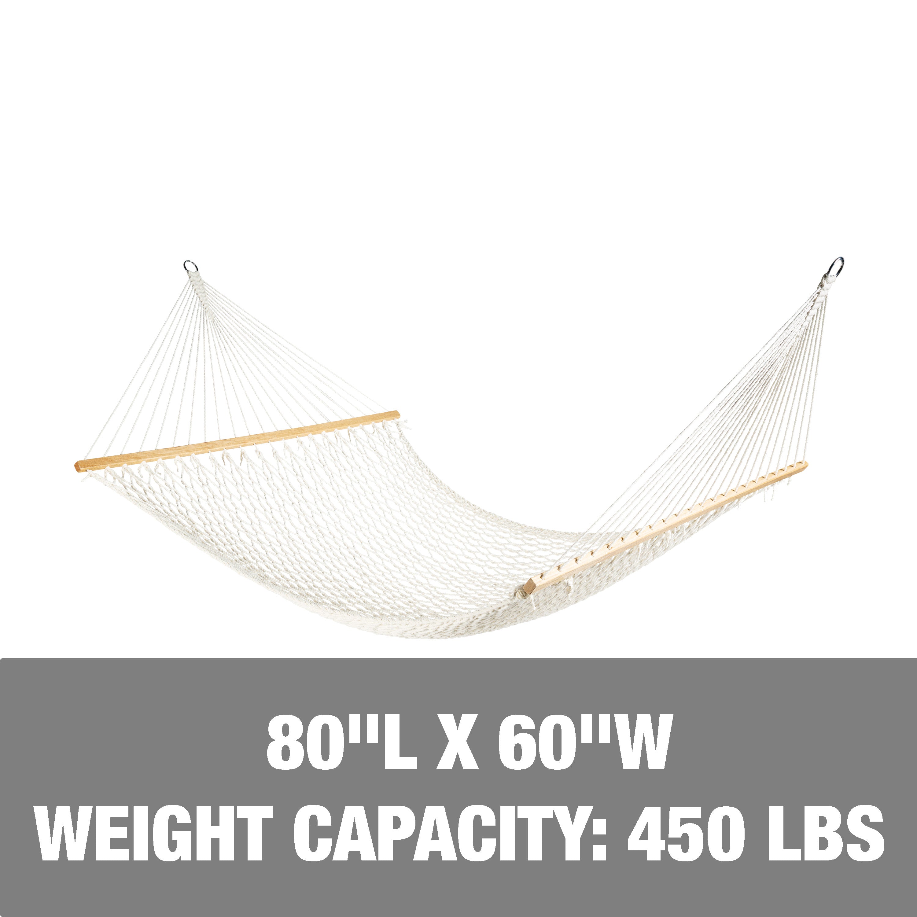 White Cotton Rope Hammock with Spreader Bar, 60-in. Wide, 450 lb. Capacity W165993