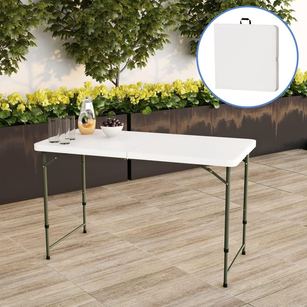 White 4ft Folding Plastic Dining Table with Handle B37622