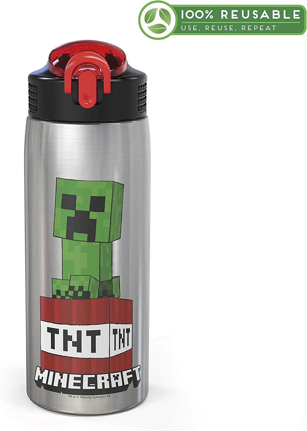 27oz Minecraft Stainless Steel Water Bottle with Flip-up Straw Spout and Locking Spout Cover L960740